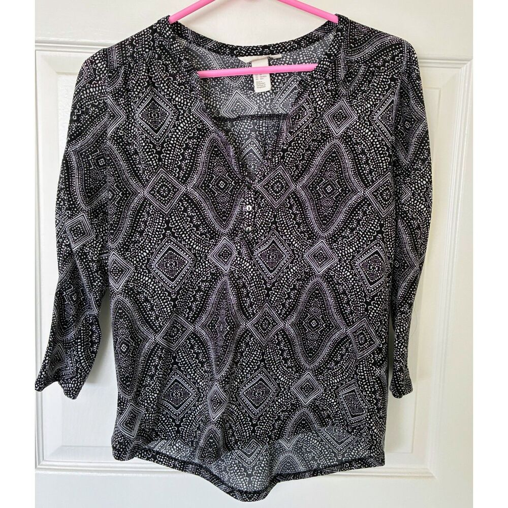 H&M Geometric Print Blouse with 3/4 Sleeves